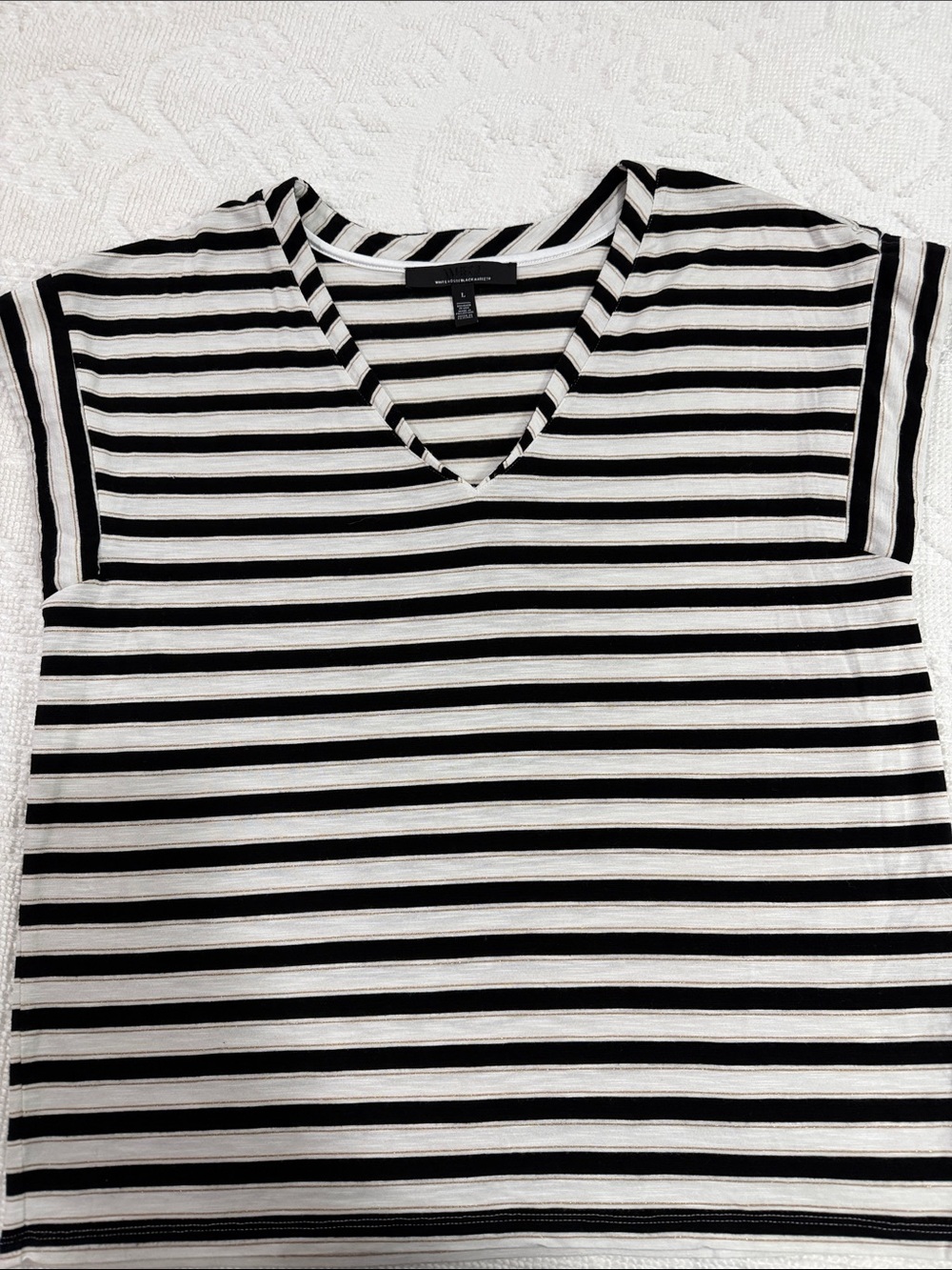 White House Black Market Black & White with gold Striped V-Neck Tank
